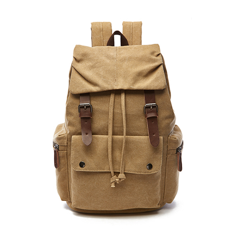 male Khaki Canvas Backpack with zipper