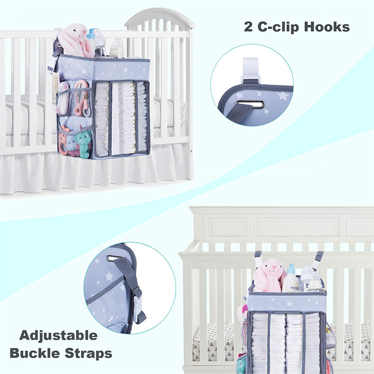 Diaper baby crib bedside storage hanging organizer bag