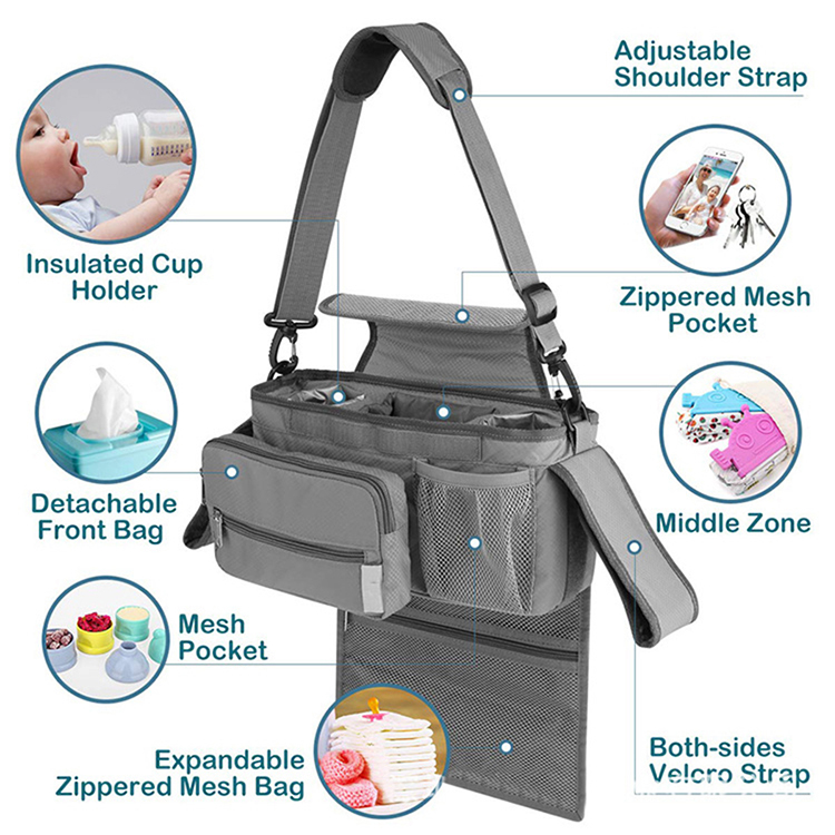 Custom baby stroller hanging detachable diaper storage bag
