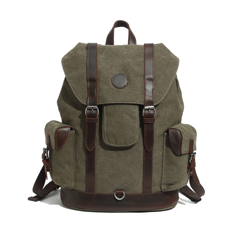 mens canvas leather rucksack travel backpacks vintage bookbag