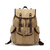 khaki leisure outdoor leather canvas college drawstring backpack