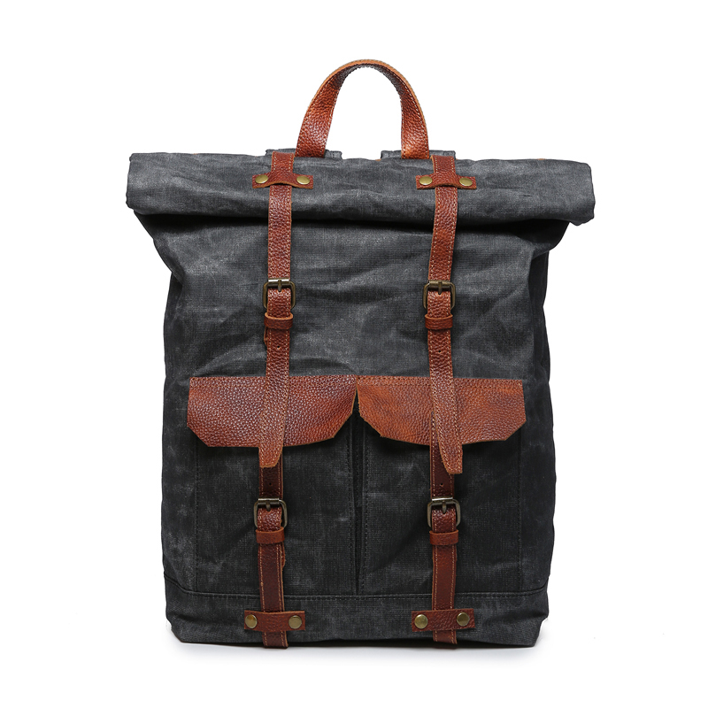 waxed genuine leather backpack waterproof bagpack canvas bag