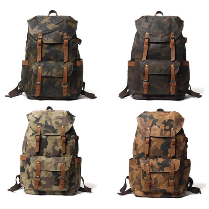 waterproof camouflage waxed canvas school backpack bag 