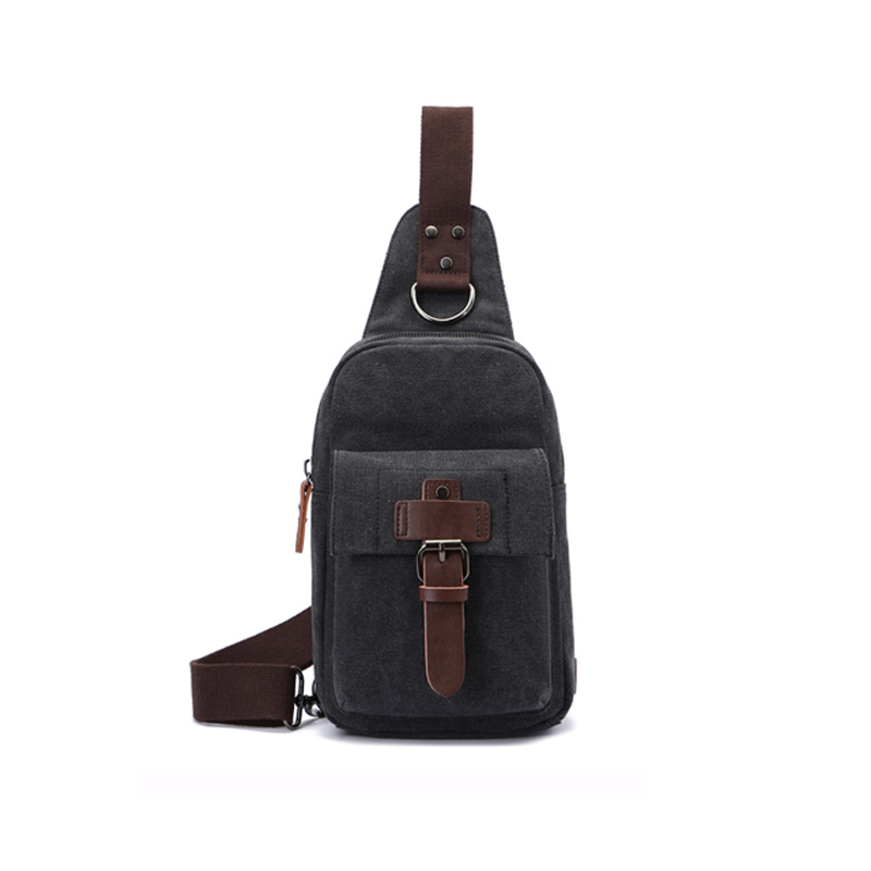 Black Shoulder Sling Chest Canvas Bag For School