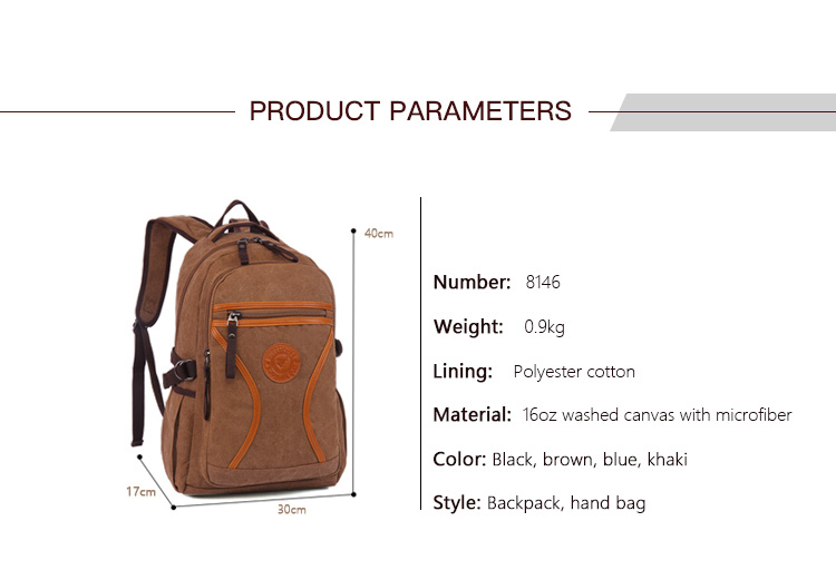 durable black Canvas Backpack for laptop