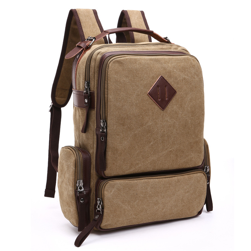 mini Khaki Canvas Backpack for laptop