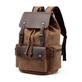 Customized Men Vintage Canvas Leather Drawstring Backpack Bag