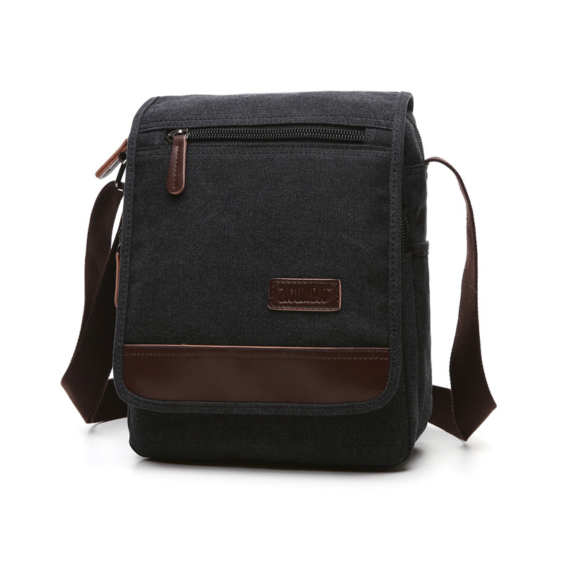 Black crossbody sling messenger canvas bag with leather 