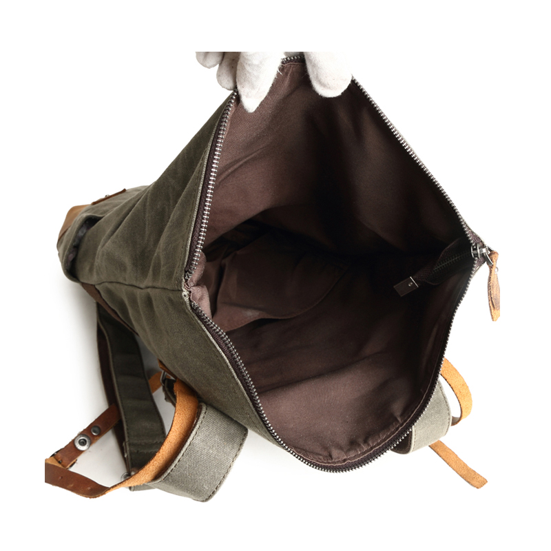 Waterproof Waxed Leather Durable School Backpack Canvas Bag