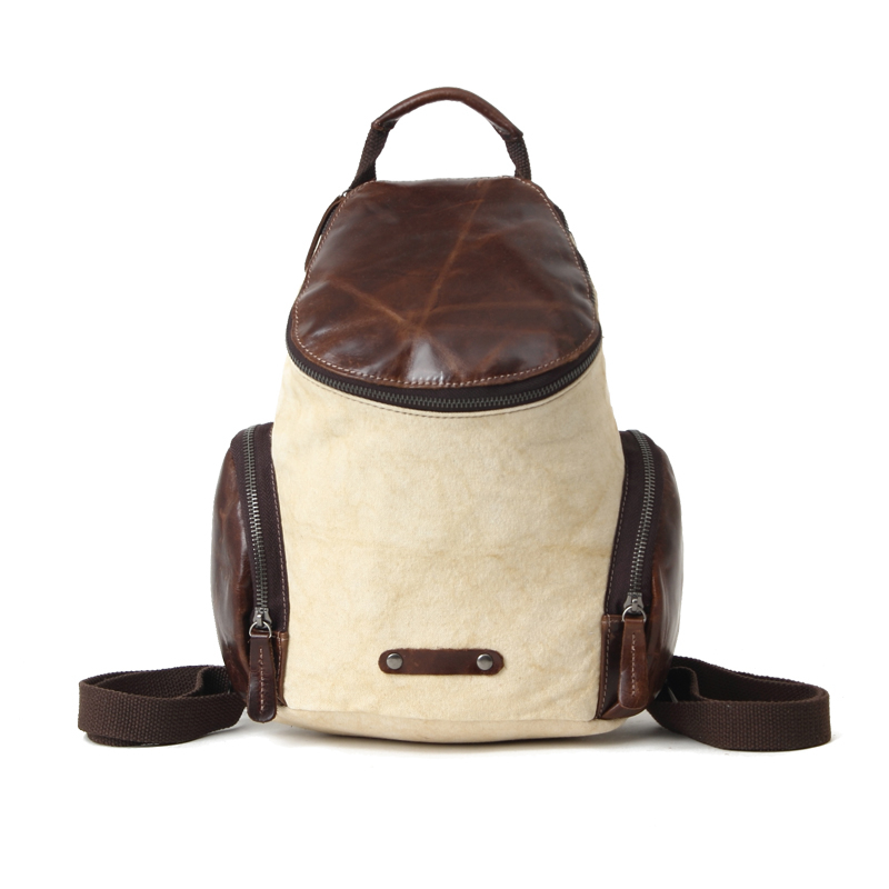 Unisex leather retro school travel backpack canvas bag 