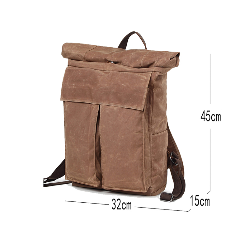 waxed canvas genuine leather waterproof durable teen backpack