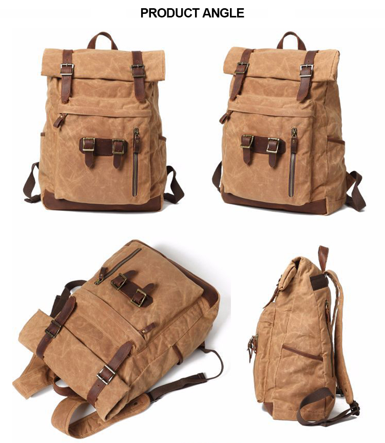 Large capacity durable waxed coated canvas backpack bag 