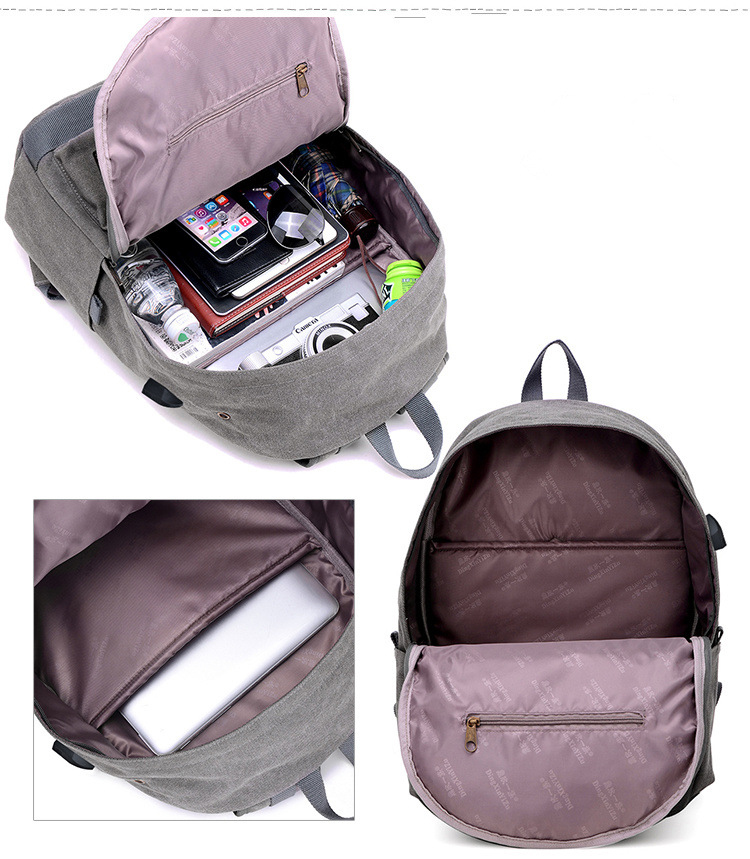 canvas business school laptop backpack usb charging bag 