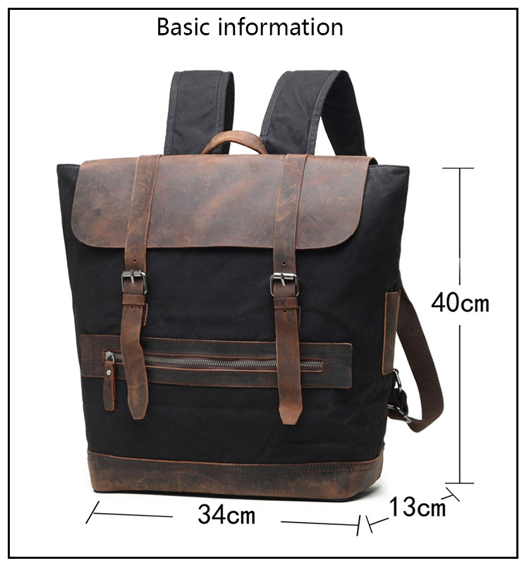 canvas genuine leather rucksack laptop school backpack bag 