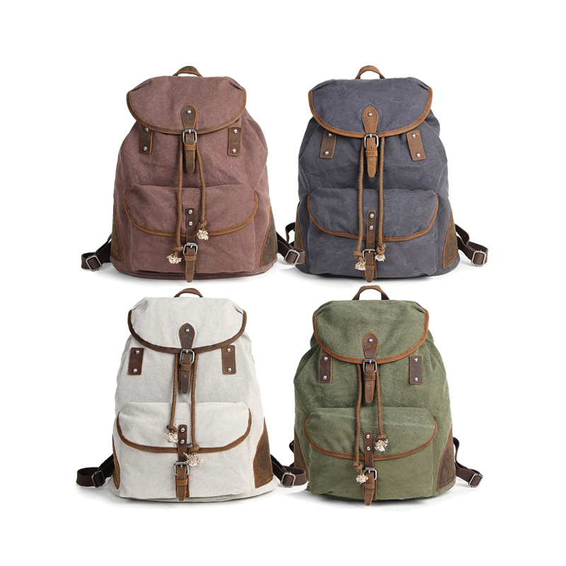 Teens rucksack white genuine leather backpack canvas bag 