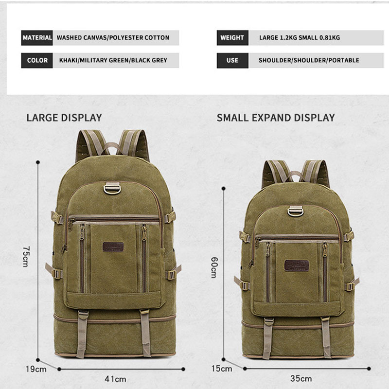 Hiking durable camping men large canvas backpack bag 