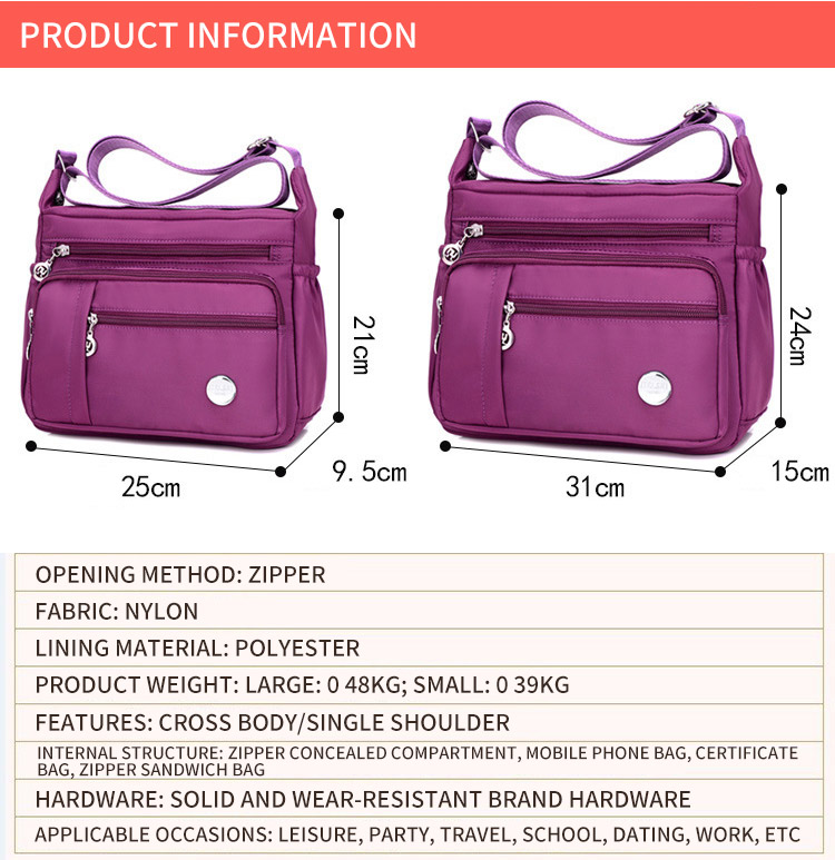 Nylon women waterproof shoulder sling messenger custom bag 