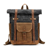 Retro waxed waterproof canvas leather travel backpack bag 