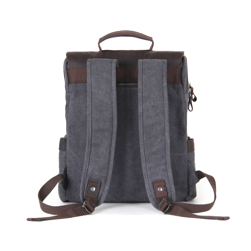 Travel Genuine Leather Backpack Canvas Bag with Zip