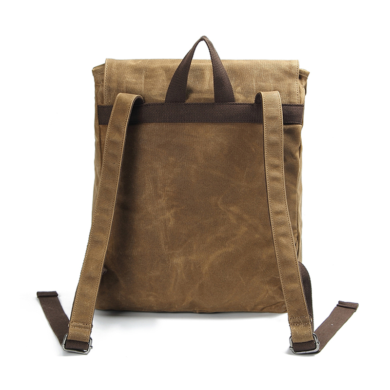 Waterproof vintage leather school backpacks waxed canvas bag 
