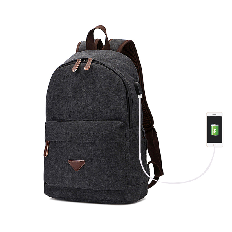 Unisex School Travel Backpack Canvas Bag With USB 