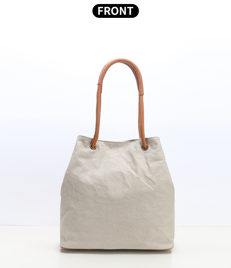 Cotton Shoulder Tote Canvas Bag With Vegetable Tanned