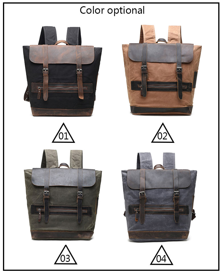 canvas genuine leather rucksack laptop school backpack bag 