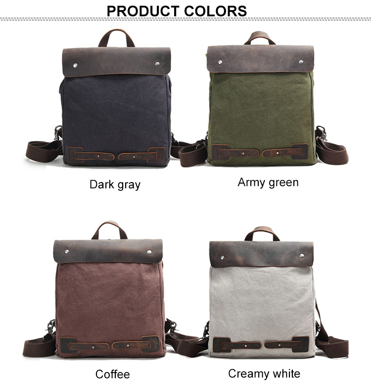 men knapsack washable canvas genuine leather leisure backpack