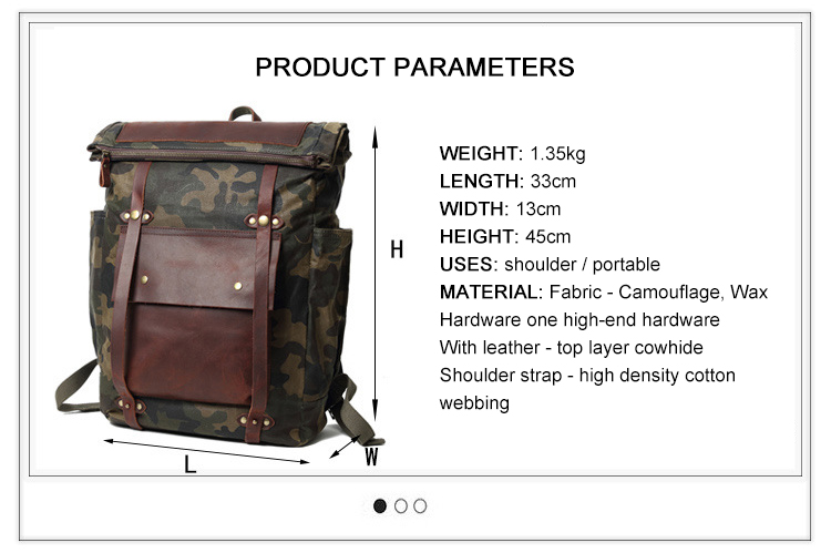 Wax canvas waterproof camouflage mountaineering travel backpack bag 