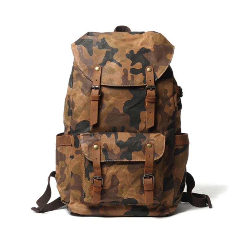 waterproof camouflage waxed canvas school backpack bag 