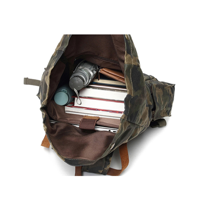 camo leather backpack waxed canvas bagpack for men