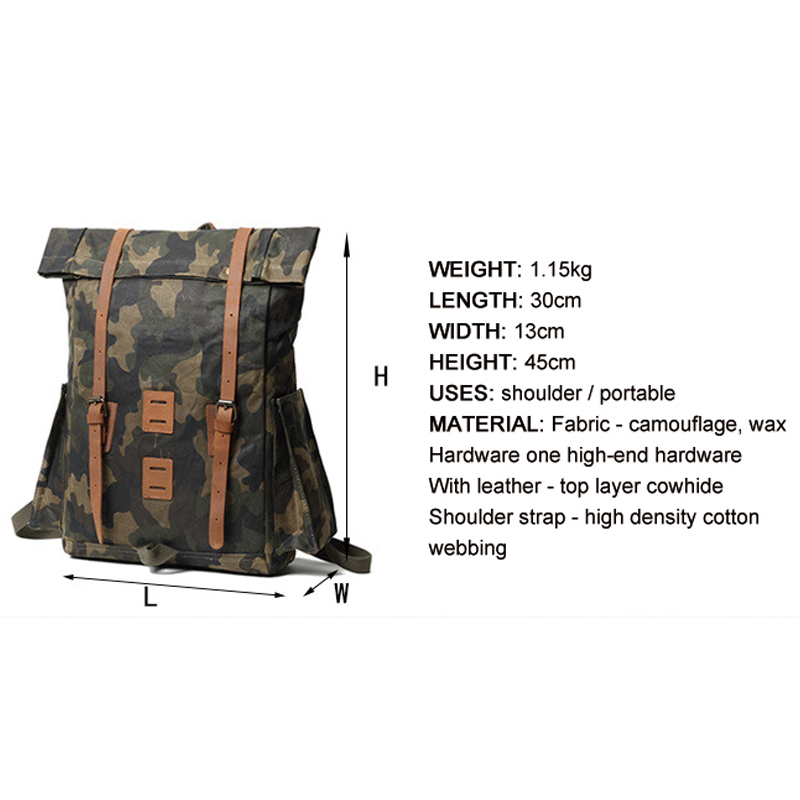 camo leather backpack waxed canvas bagpack for men