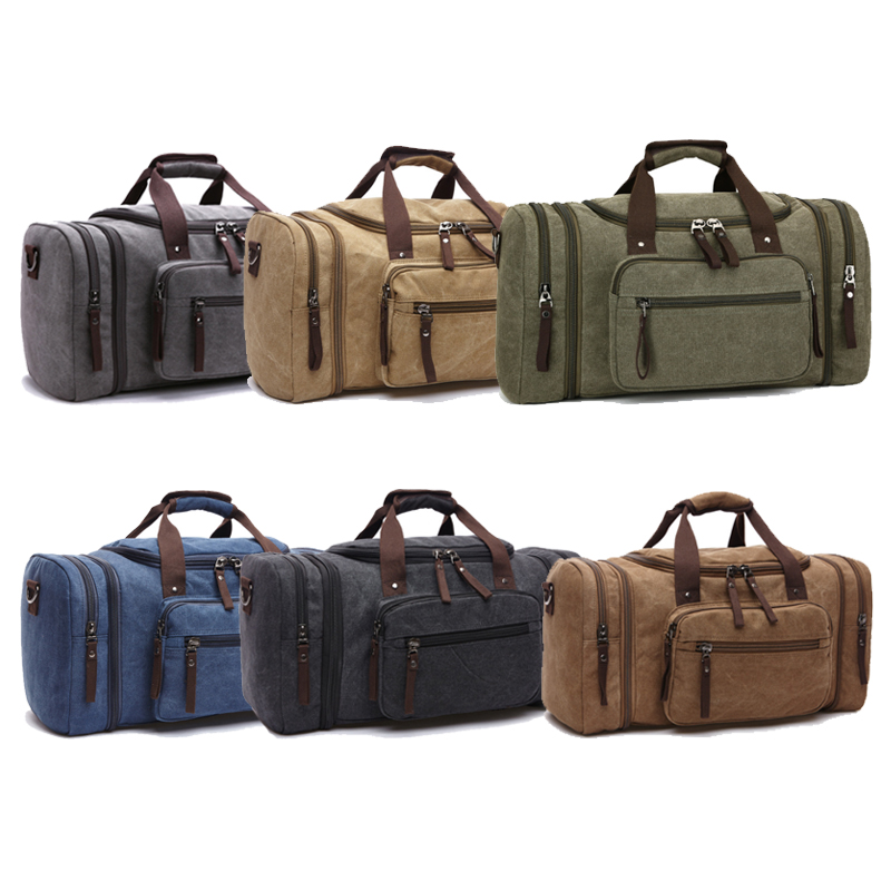 Large durable weekend travel canvas bag in winter