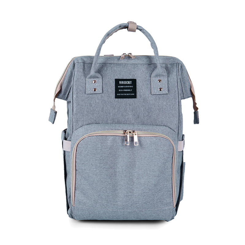 Large Capacity Grey Backpack Diaper Bag For Baby