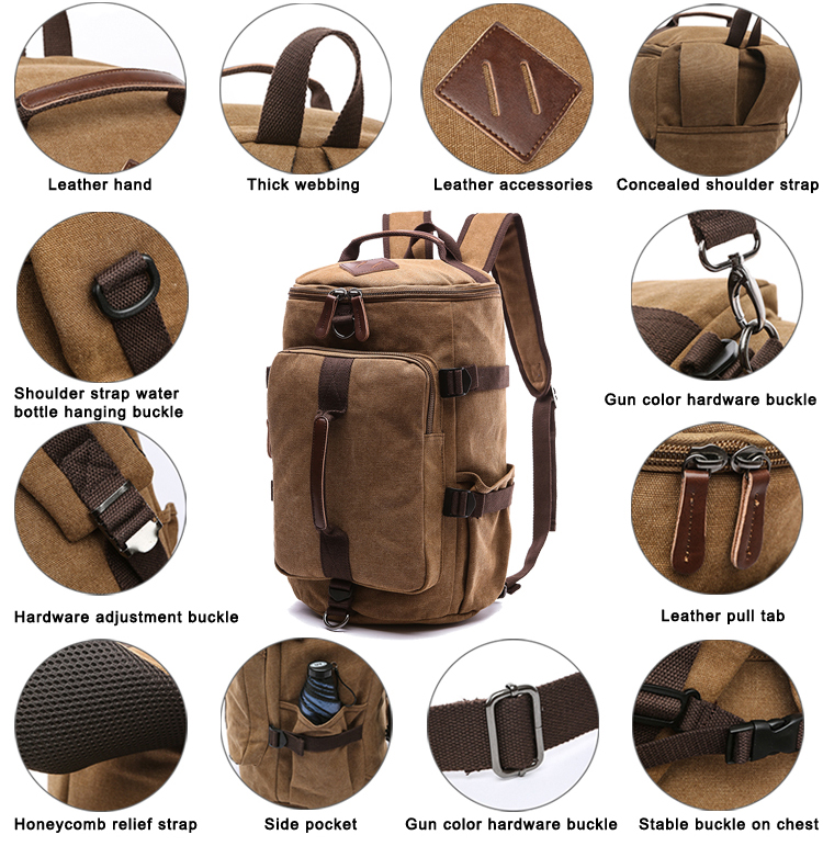 Duffel laptop durable backpack canvas bag with pockets