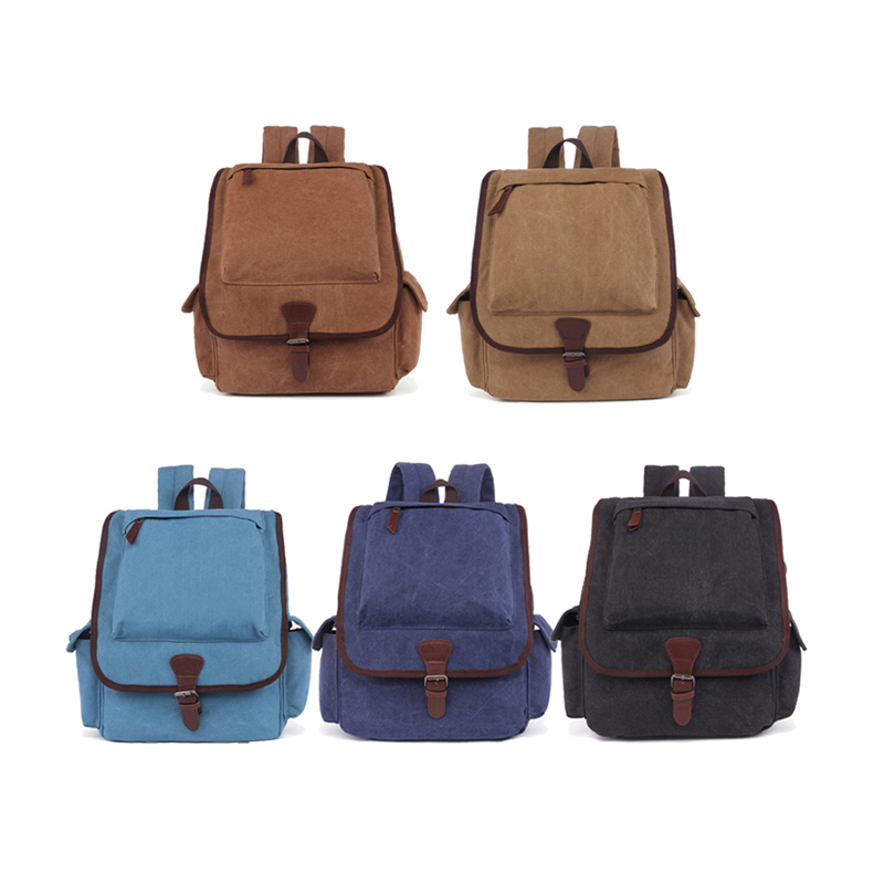mini Khaki Canvas Backpack with zipper