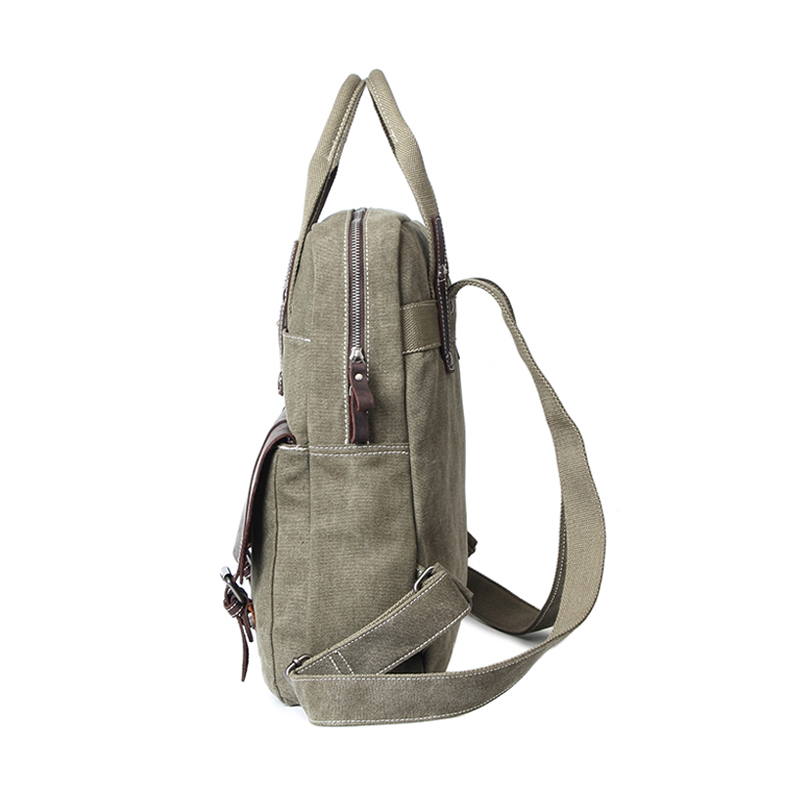 Cotton genuine leather backpack canvas bag with zip