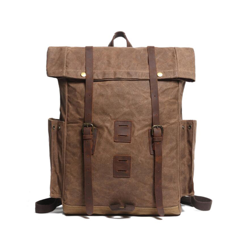 wax canvas mochila retro male school backpack bag 