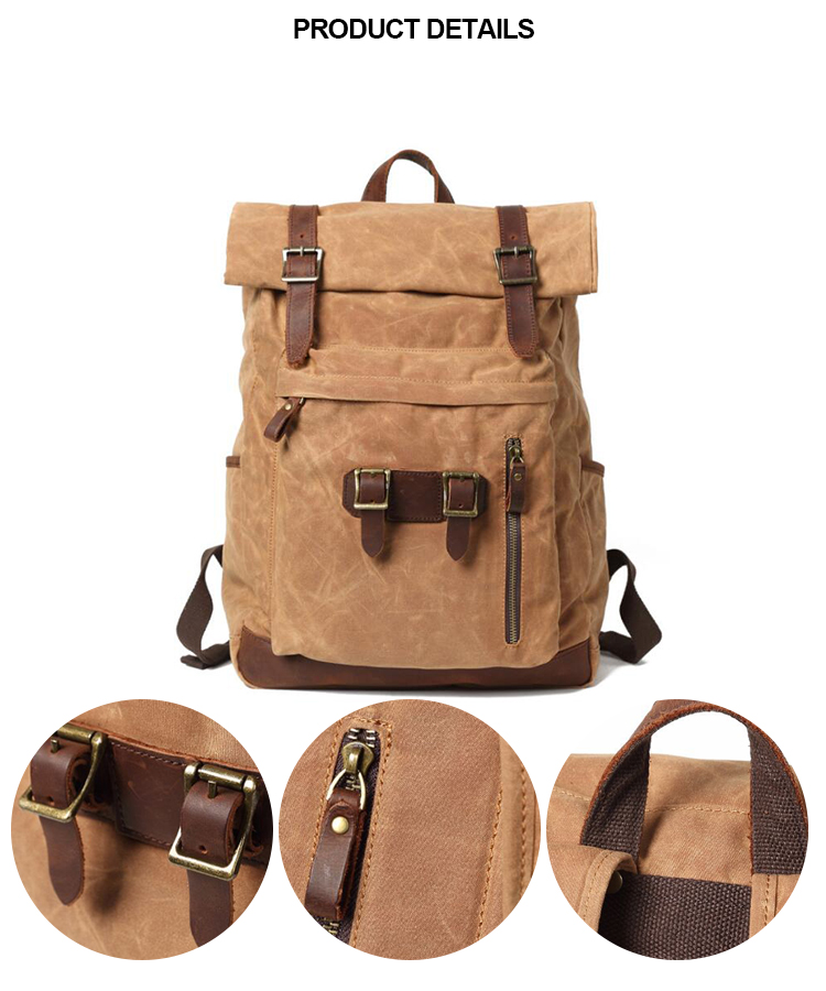 Large capacity durable waxed coated canvas backpack bag 