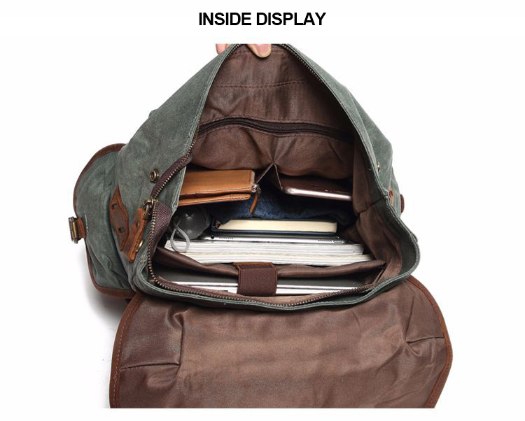 teenager school backpack canvas leather vintage bagpack for men