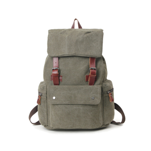 Canvas genuine leather bookbags vintage travel laptop backpack