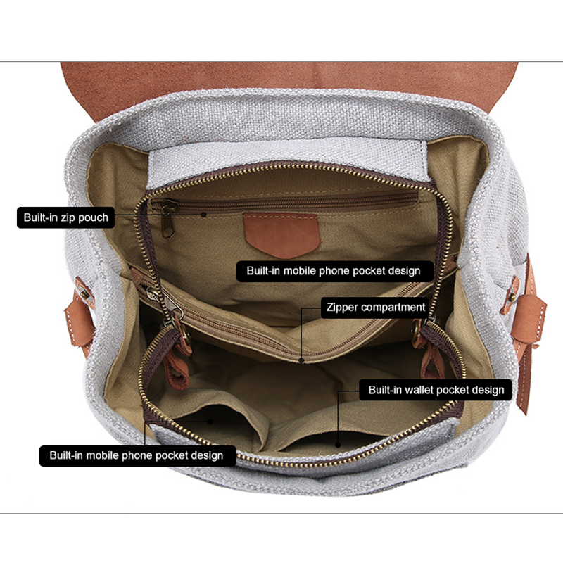 Custom travel hiking women canvas leather satchel backpack 