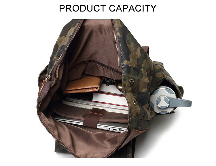 Wax canvas waterproof camouflage mountaineering travel backpack bag 