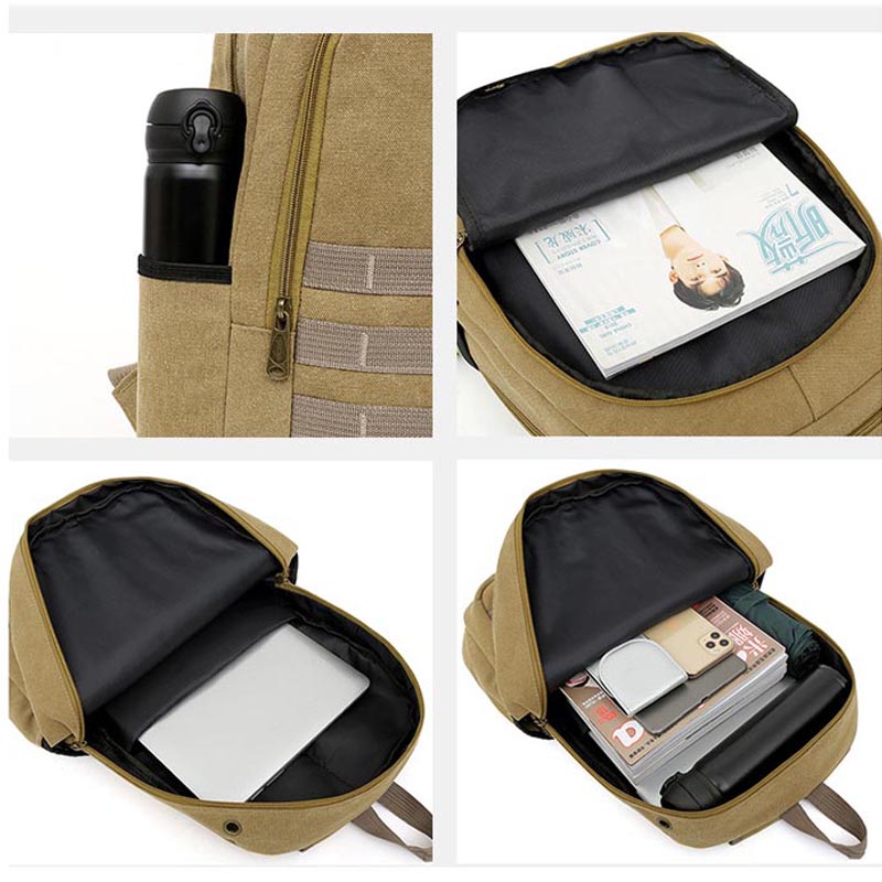 Retro simple unisex school canvas laptop backpack bag 