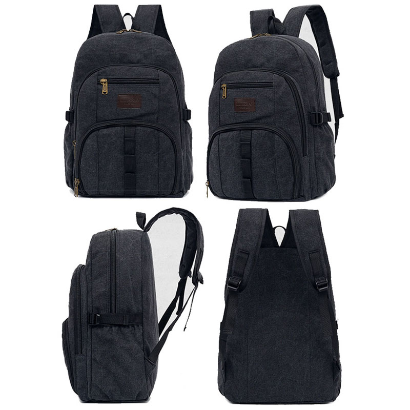 men cotton college boys durable canvas backpack bag 
