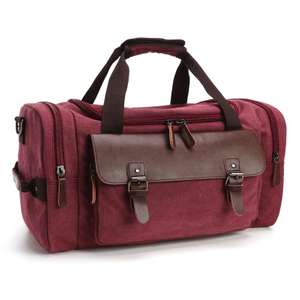 Large travel duffel canvas bag with leather handles