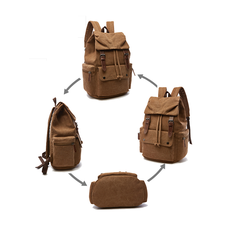 male Khaki Canvas Backpack with zipper