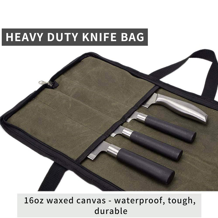 Custom waxed canvas chef portable knife storage bag