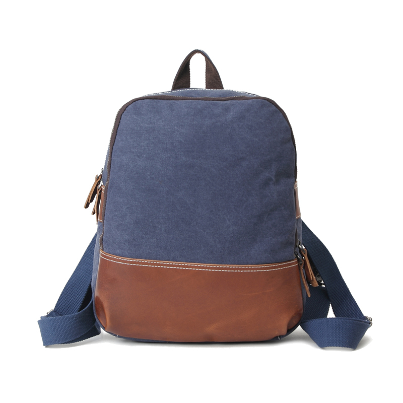 Vintage genuine leather backpack canvas bag in winter