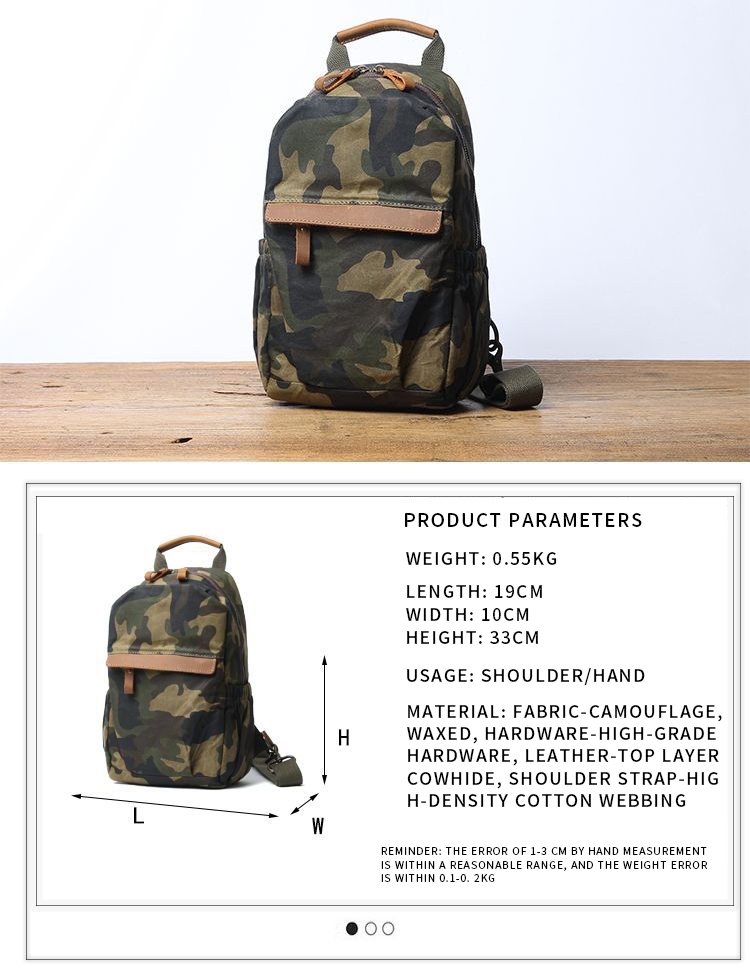Outdoor canvas leather one shoulder camouflage men chest bag